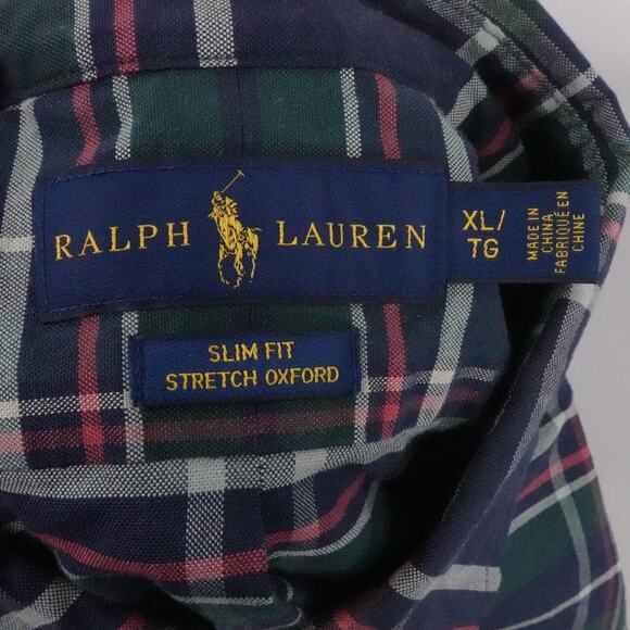 Ralph Lauren Shirt Mens XL Blue Green Plaid Slim Fit Stretch Oxford Button Down - Picture 3 of 11